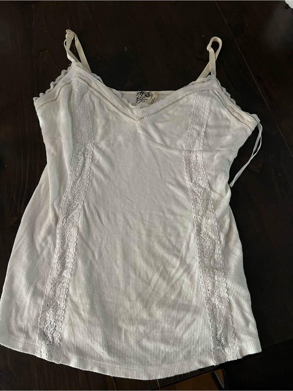 Guess White Lace-Trim Ribbed Camisole S